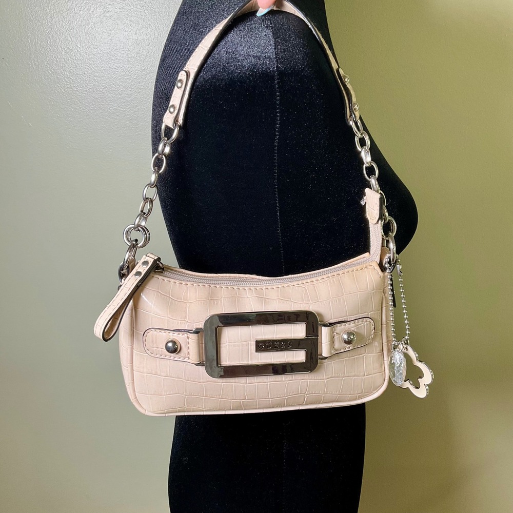 VTG 2000s Y2K Guess Western Croc Embossed Baguette Shoulder Bag Purse Orig Charm